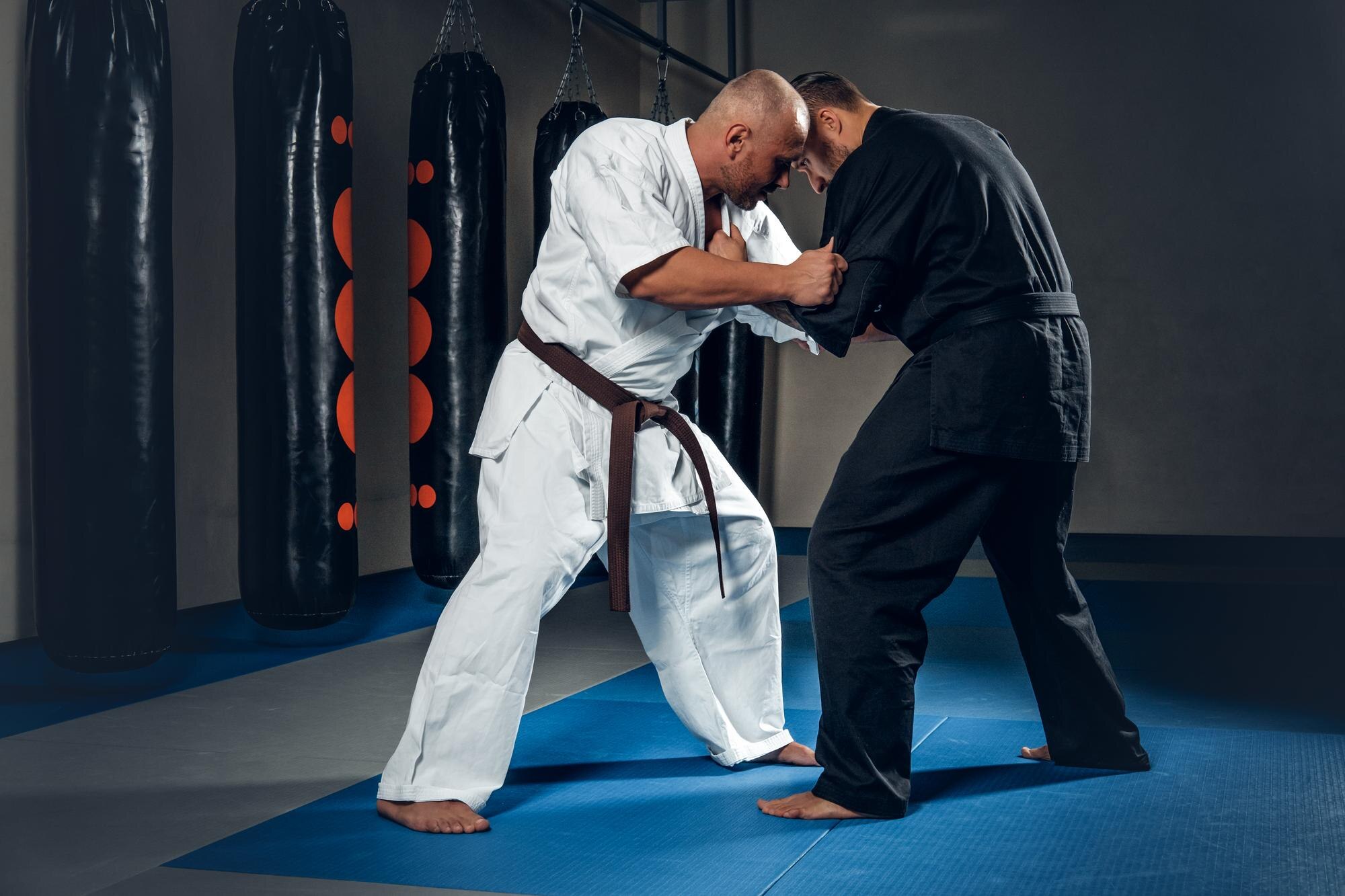 Dos practicantes de Jiu-Jitsu entrenando en dojo — gestión de academias BJJ con Kizami