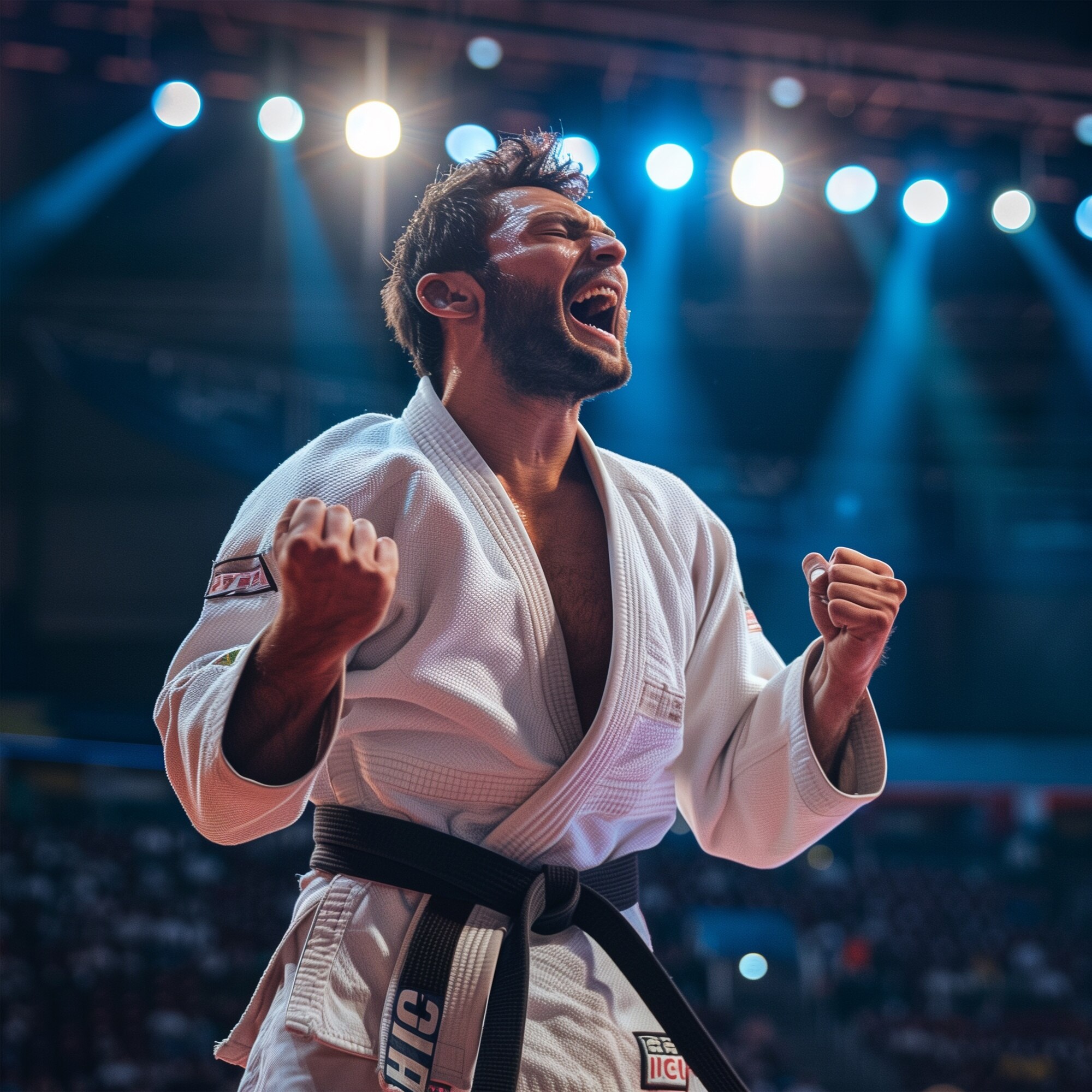 Practicante de Jiu-Jitsu BJJ celebrando en competencia — software de gestión para academias BJJ